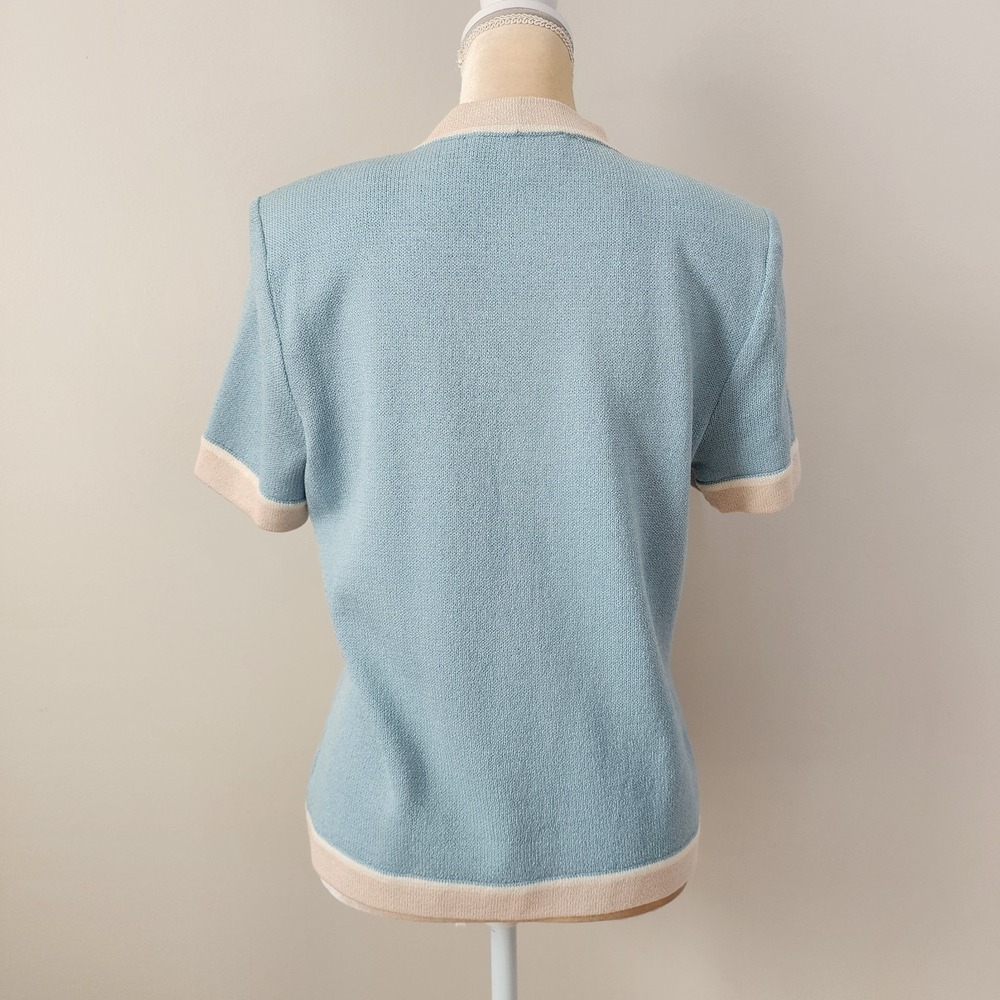 VTG ST. JOHN Marie Gray Size 6 Light Blue Santana Knit SS Jacket & Pencil Skirt - Picture 9 of 11